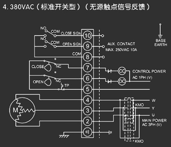 380VAC標準開關型<a href='http://m.ayhoo.com.cn/Product/diefa/diandongdiefa/' target='_blank'>電動<a href='http://m.ayhoo.com.cn/Product/diefa/' target='_blank'>蝶閥</a></a>接線圖